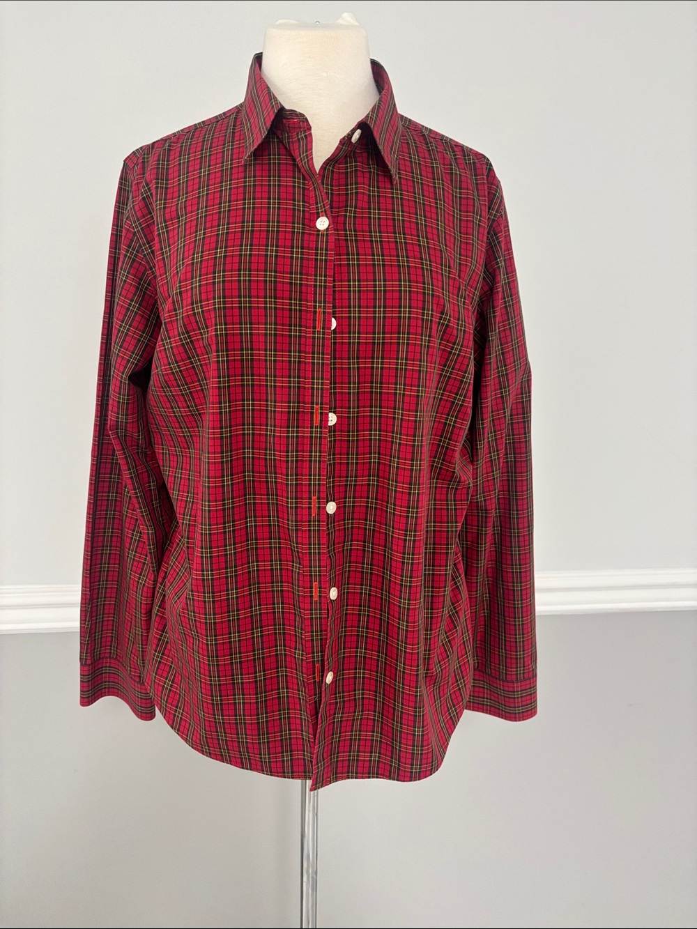 L.L. Bean Red and GreenBeans Plaid Button-Down Shirt ladies